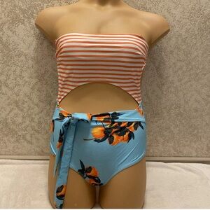 SHEIN Striped and Fruit Print One Piece Swimsuit